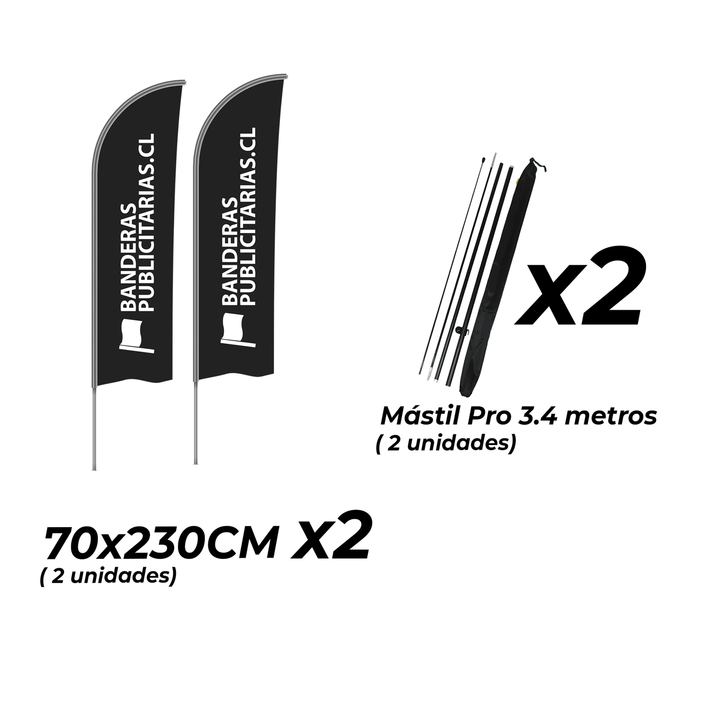Banderas Publicitarias - Bandera Vela  70x230cm + Mástil Pro de 3.4 mts