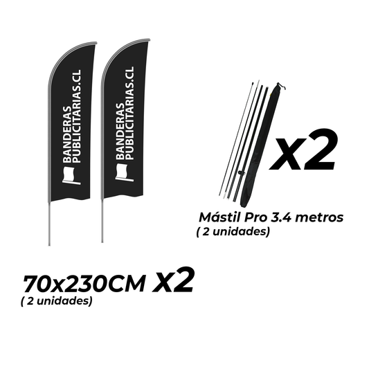 Banderas Publicitarias - Bandera Vela  70x230cm + Mástil Pro de 3.4 mts + DISEÑO GRATIS