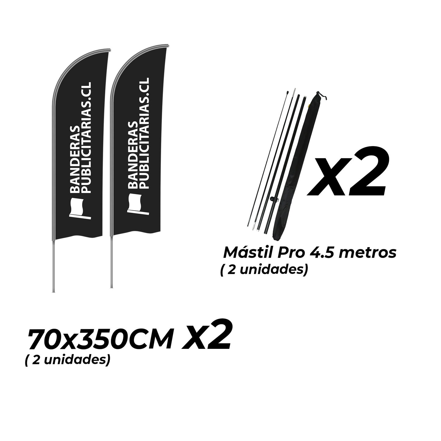 BANDERAS PUBLICITARIAS - TIPO VELA 70X350CM + MÁSTIL PRO 4.5 METROS + DISEÑO GRATIS